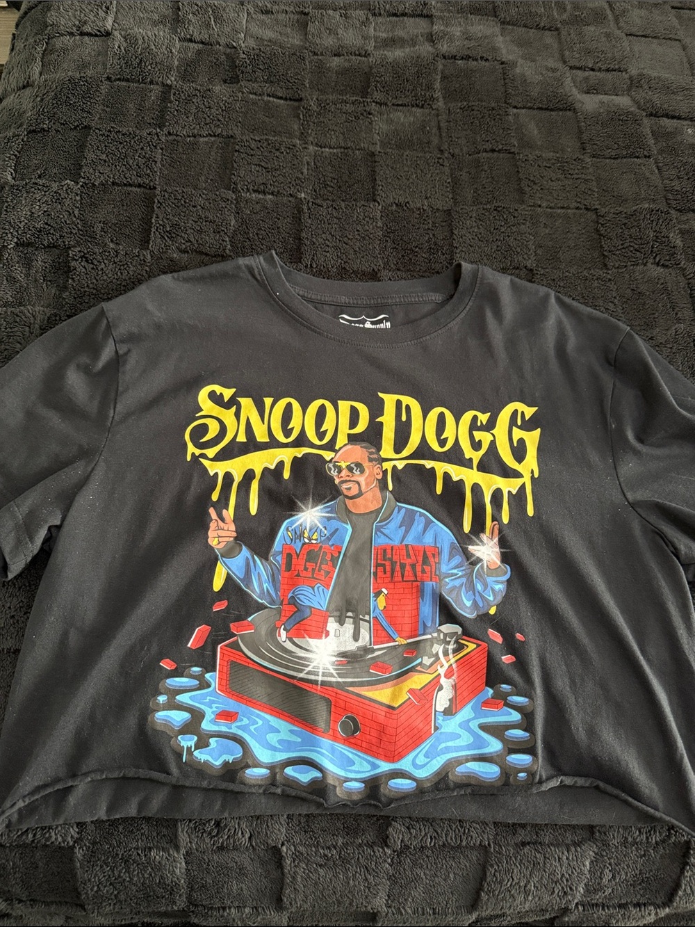 Snoop Dogg Graphic Crop Tee - Black with Yellow & Multicolor Print